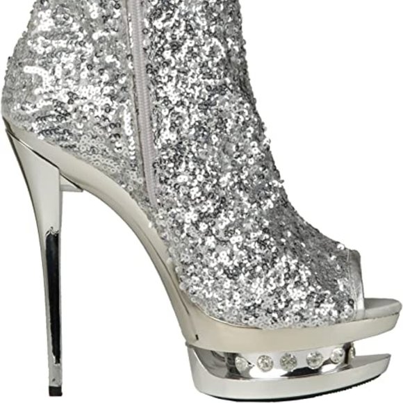 The Highest Heel Rhinestone Sequin Ankle Bootie Open Toe - Picture 8 of 9